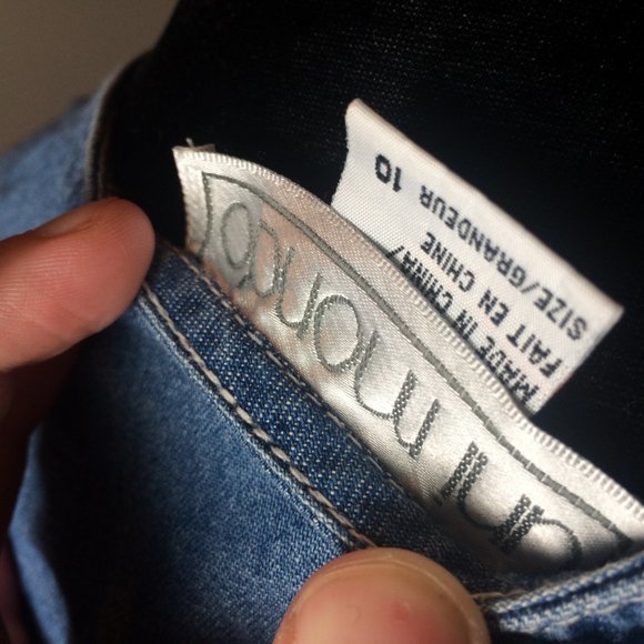 Denim dress with flower embroideries from 90's with art deco buttons up - Picture 6 of 6